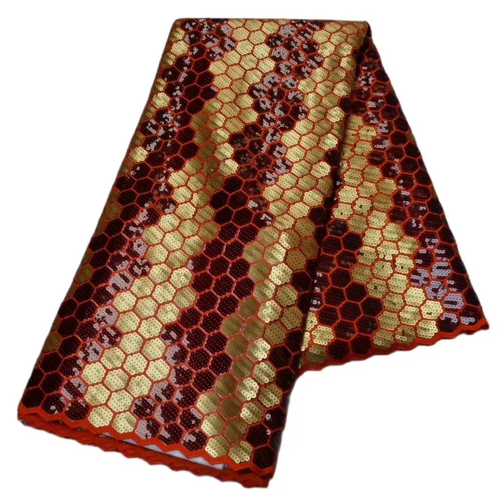 

2021 Elegant Fashion Organza Lace with Full Sequins Shinning High Quality Heavy African Aso-Ebi Party Nice Gold Fabric OG003-1