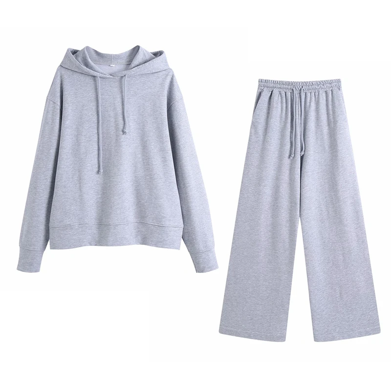 

Women Autumn Knitted Solid 2-piece sets Suits Hodeed Sweatershirts and Loose Wide leg pants Female Fashion Street Clothes