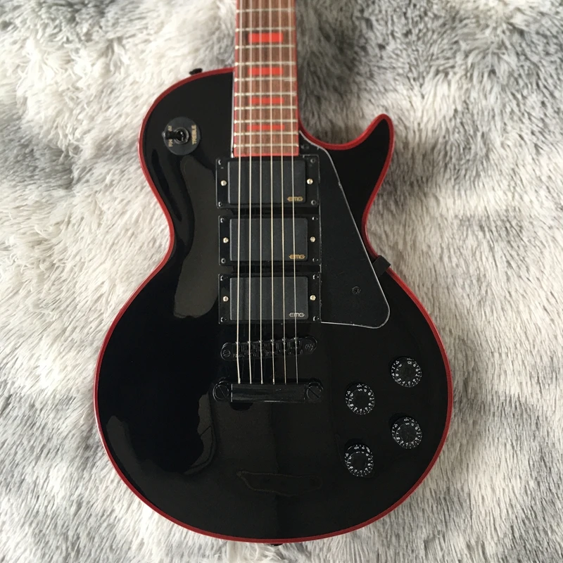 

Top quality GYLP-3028 black color solid red Celluloid banding body black hardware pearl inlay rosewood fretboard LP Electr