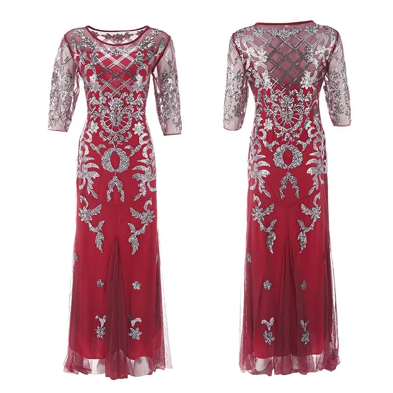 Винтажные платья длинные, в стиле "Великий Гэтсби" 1920-х годов, плюс-сайз, с рукавами 2/3, украшенные пайетками и бисером для женщин.