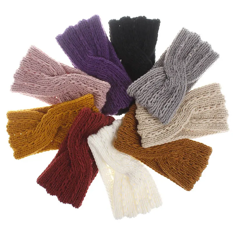 

Winter Ear Warmer Headband Women Elastic Knitted Turban For Lady Women Crochet Bow Wide Stretch Hairband Hairband Head Wrap