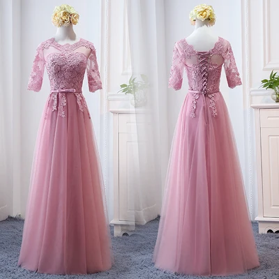 MNZ-9858Z# платье подружки невесты новые зимние рождественские платья средней длины с длинными рукавами г. Бледно-лиловый на шнуровке для девочек - Цвет: 813D