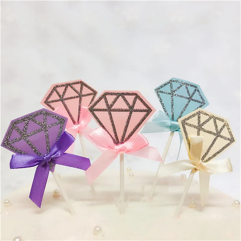 5 шт./лот розовые фиолетовые алмазные блестящие топперы для кексов вставки торта