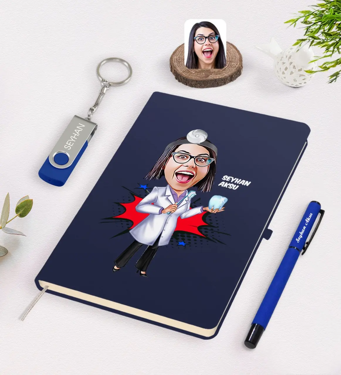 

Персонализированные Для женщин 'S стоматолог карикатура Темно-синие ручка для записной книжки 32 ГБ памяти USB подарок Seti-3