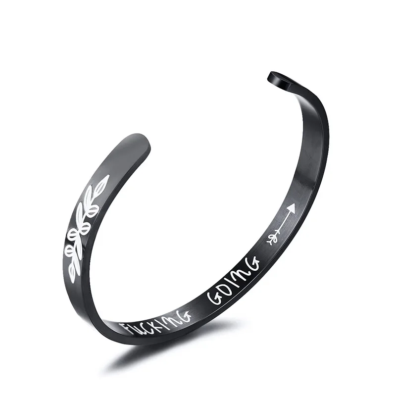 Exquisite Titanium Steel Cuff Bracelet Leaves Open Bangle for Women Motivational Personality Bracelets 4 Colors Can be Chosen | Украшения и