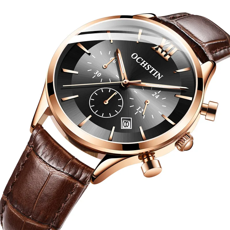 Часы мужские наручные с хронографом из натуральной кожи | Наручные часы