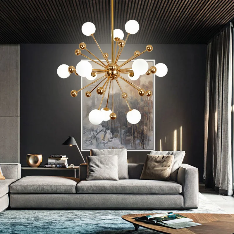 

Contemporary Dandelion Design Gold LED Glass Ball Chandelier for Bedroom Dining Living Room Restaurant Hotel Indoor Nordic Decor
