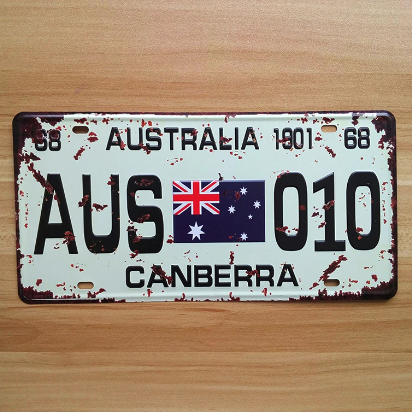 

SYF-A134 Retro license Car plates " Australia AUS-010 canberra " vintage metal tin signs garage painting plaque Sticker 15x30cm