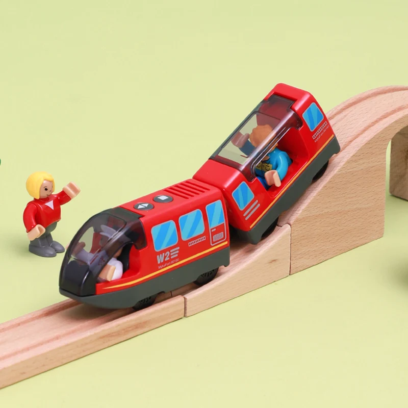 Locomotora con bater&iacute;a para ni&ntilde;os y ni&ntilde;as, tren el&eacute;ctrico tipo bala con motor potente, apto para pista de madera, regalo-4