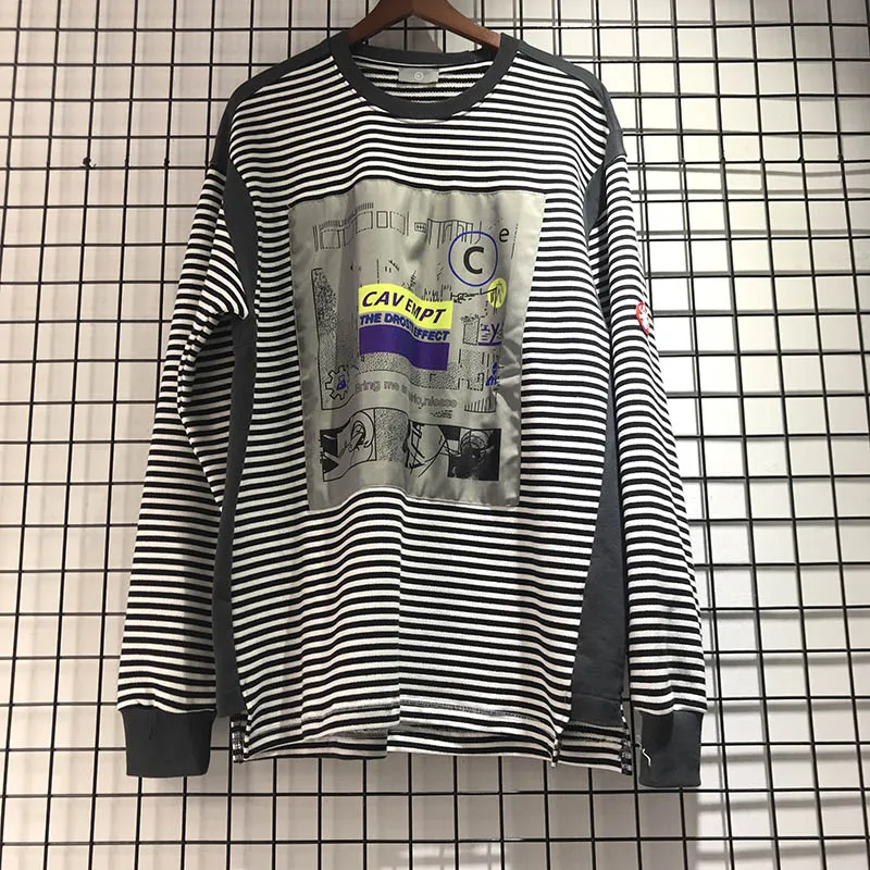 Футболка с вышивкой Cav Empt в черно белую полоску лучшее качество свободная
