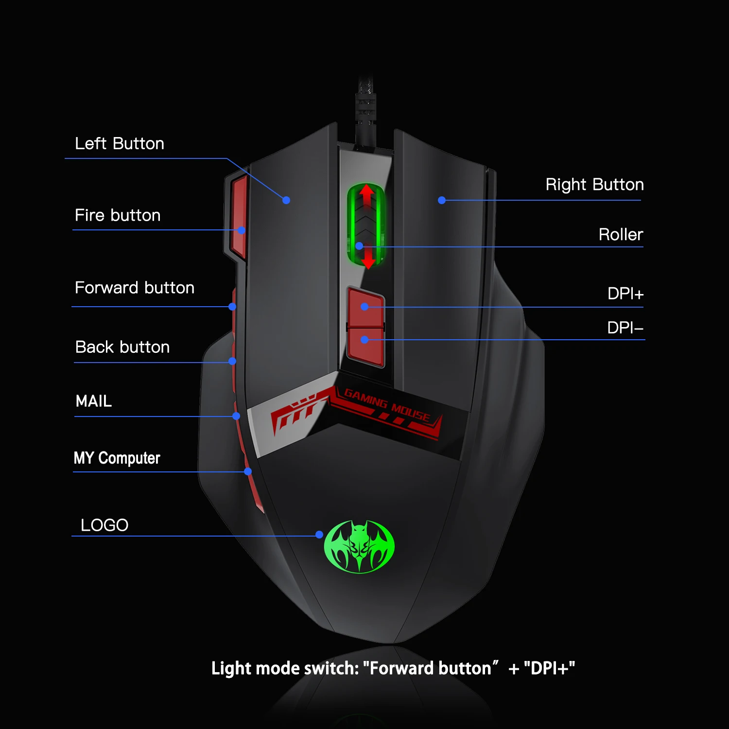 

New Wired Gaming Mouse 7200 DPI Optical Sensor 10 Programmable Buttons Ultra-light RGB Light Ergonomic USB Mice for Computer PC