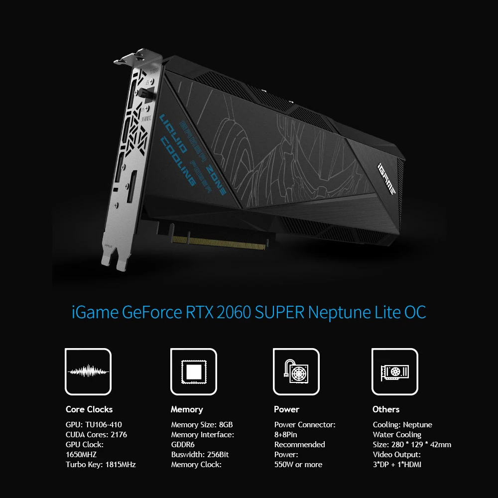 Цветная iGame GeForce RTX 2060 супер графическая карта Neptune Lite OC GDDR6 8G NVIDIA GPU, графический ппроцессор Nvidia Видеокарта RGB с вентилятором 120 мм
