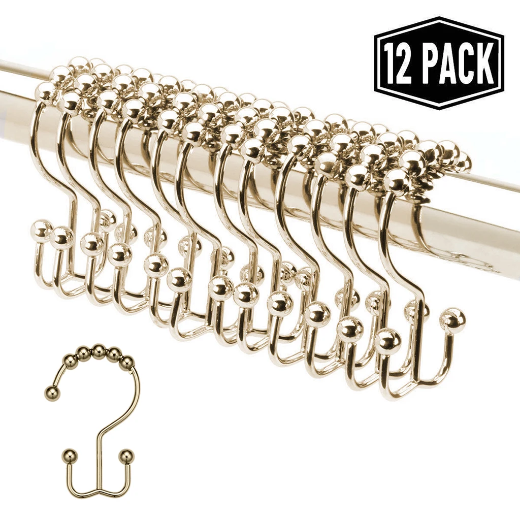 

12pcs Stainless Steel Roller Double Sliding Hooks Bath Rollerball Shower Curtains Glide Rings Home Bathroom Accessorie