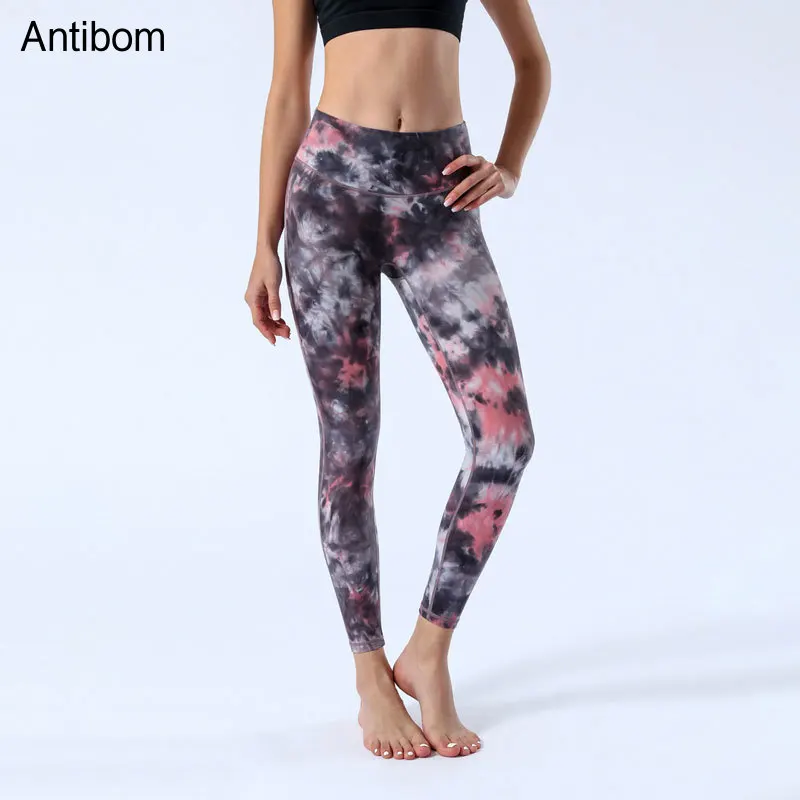 

Antibom Yoga Pants Women Tie Dyed High Waist Fitness Capris NO FRONT SEAM Naked Feel Squat Proof Slim GYM Leggings Sport Tights