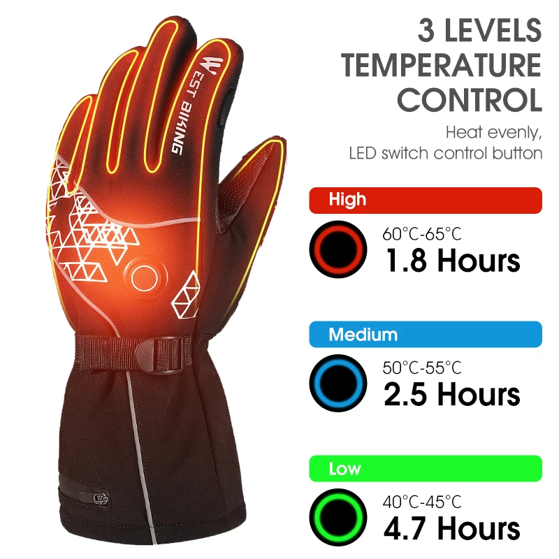 

Зимние лыжные перчатки, перчатки с подогревом для электрического велосипеда, мотоцикла, нагрев 4000 мАч, встроенный аккумулятор, термоводоне...