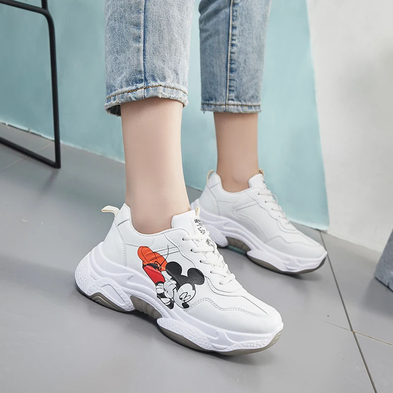 Ins/Новинка весны 2020 года трендовые женские туфли с принтом Микки Маус белые