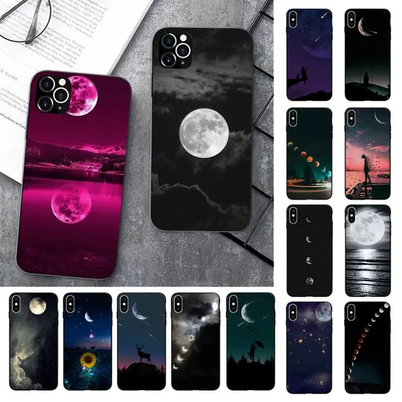 

With white moon stars space astronaut Phone Case for iPhone 13 11 12 pro XS MAX 8 7 6 6S Plus X 5S SE 2020 XR cover