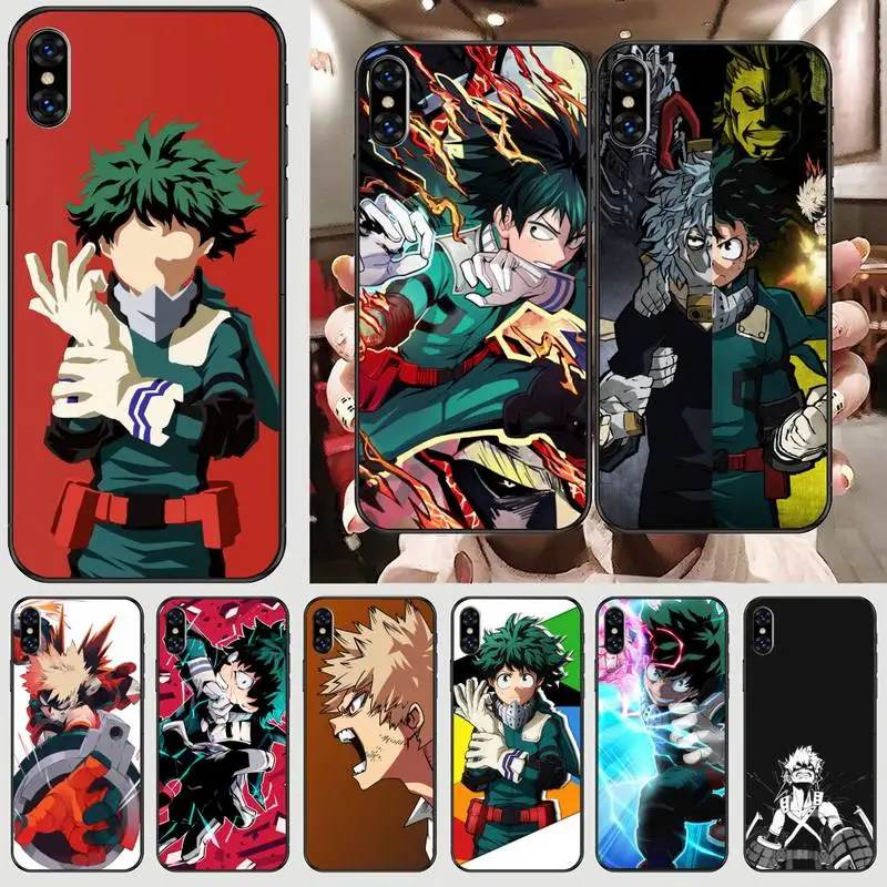 

Hot Anime My Hero Academia deku bakugou Phone Case For Black-Iphone 5 5s se 6 6s 7 8 11 12 X Xs Xr Pro Plus Max Mini Cover
