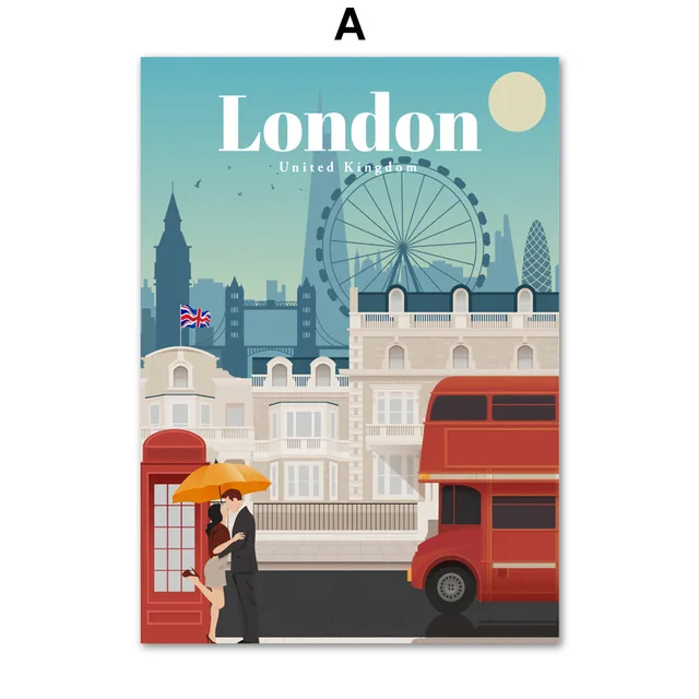 Лондон Нью-Йорк Париж Испания Карта города настенная живопись холст