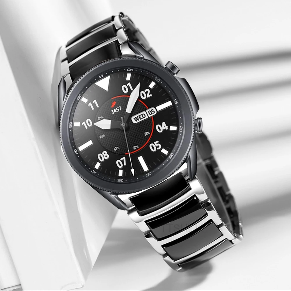 Для samsung galaxy watch 3 band 45 мм 41 active 2 gear s3 46 ремешок из нержавеющей стали керамический
