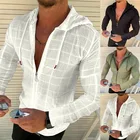 Мужская летняя рубашка в полоску, с короткими и длинными рукавами, в европейском и американском стиле, для фитнеса, бега, спорта, с V-образным вырезом, на молнии, с капюшоном