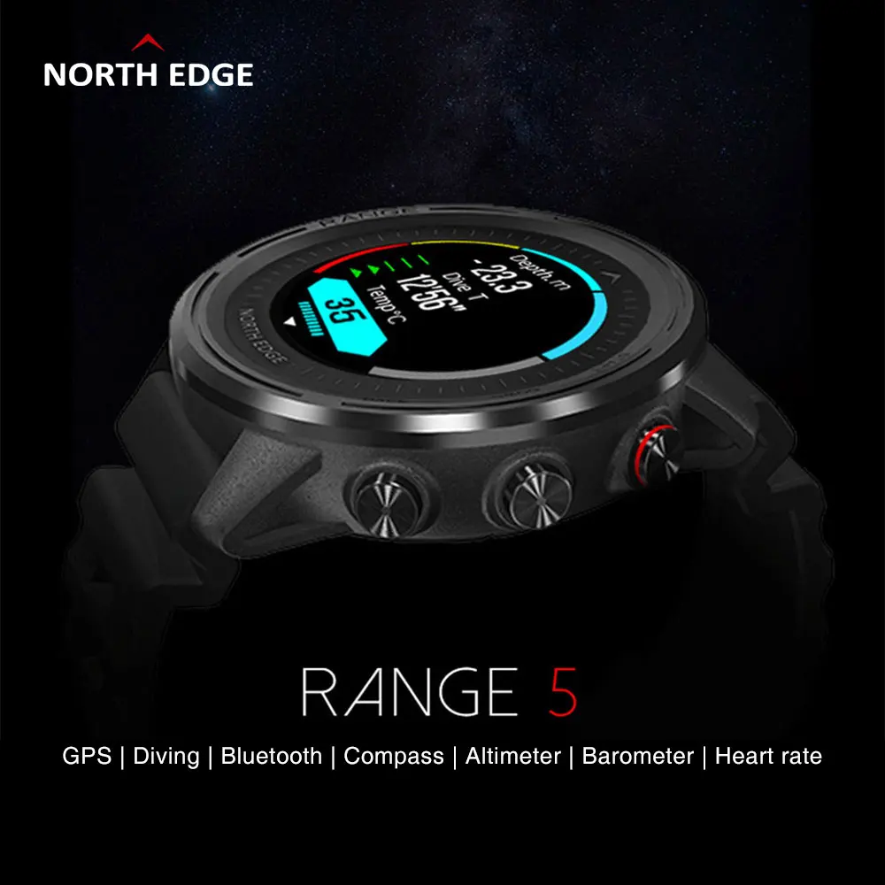 Часы NORTH EDGE мужские водонепроницаемые умные фитнес часы с GPS барометром компасом