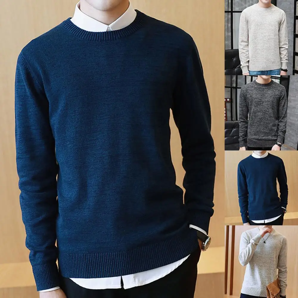 

Plus Size Spring/Autumn Men Sweaters Long Sleeve Solid Color Slim Knitwear Bottoming Sweater Pullovers Tops свитер мужской