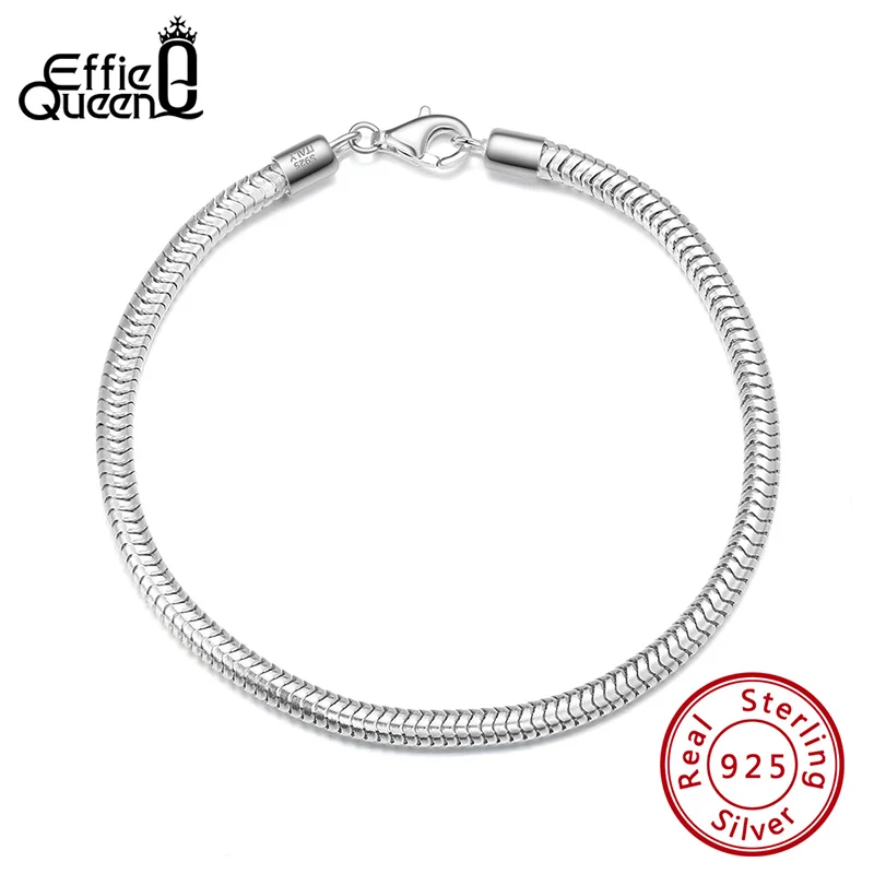 

Effie Queen 3mm * 6.5" 7" 7.5" 8" Made in Italy Snake Chain Bracelet for Women Men Teen Girls Solid 925 Sterling Silver SB100