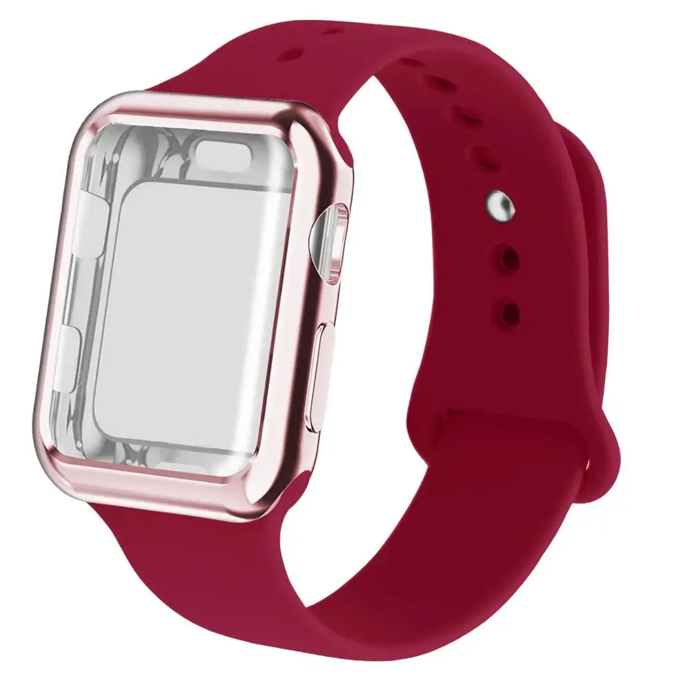 Чехол+ ремешок для часов apple watch 5 4 band 44 мм 40 мм apple watch 3 iwatch band 42 мм 38 мм силиконовый браслет ремешок для часов 5/4/3/2/1