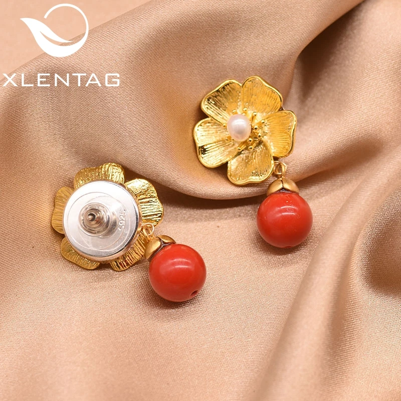 XlentAg природный красный халцедон 925S серебряные Висячие серьги для женщин