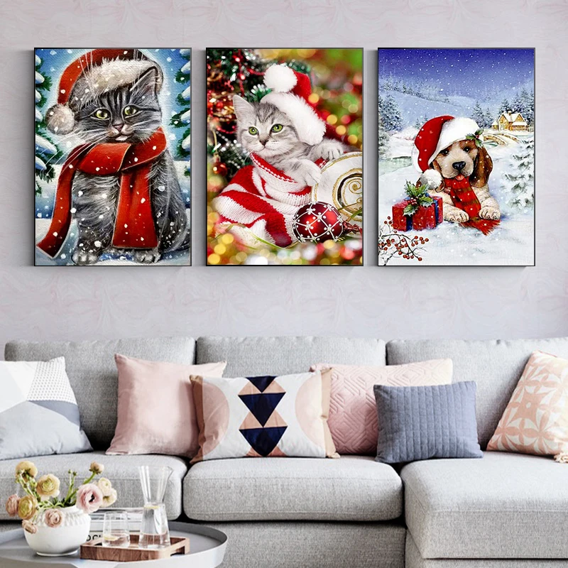 

Black White Cat and Deer Christmas Gifts Canvas Paintings Cute Animal Dog Modern Wall Art Posters Prints for Bedroom Home Decor