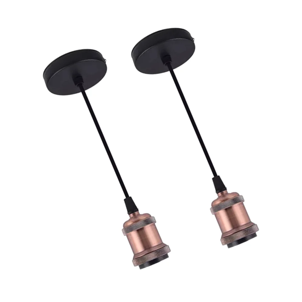 

2pcs American Style Vintage Lamp Holder Metal Pendant Light Fitting E27 Ceiling Light Base (Black, without Blub)