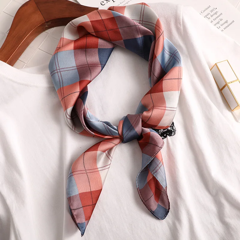 

New 70x70cm Women Multifunction Polyester Silk Scarf Elegant Stripes Printed Casual Satin Small Square Wraps Scarves Shawl