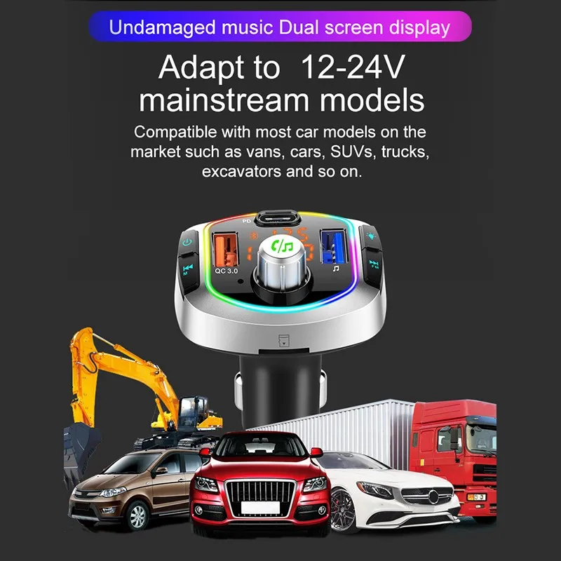 

Bluetooth 5.0 Car Kit Handsfree Wireless FM Transmitter Car MP3 Player With PD18W QC3.0 Quick Charge Car Charger