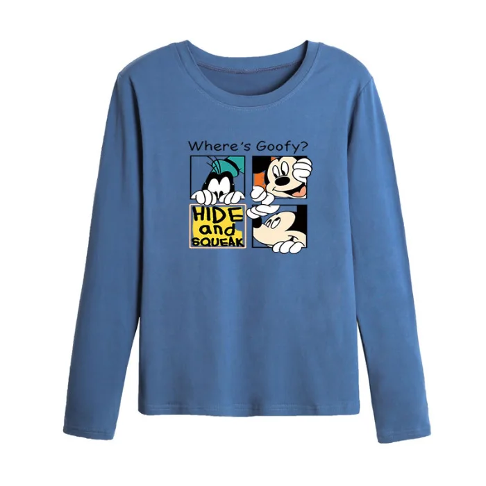 

Disney Cartoon Mickey Tops Spring Summer Women Casual Cute Tees Long Sleeve Round Neck T Shirts Female Pullover Camisetas Mujer