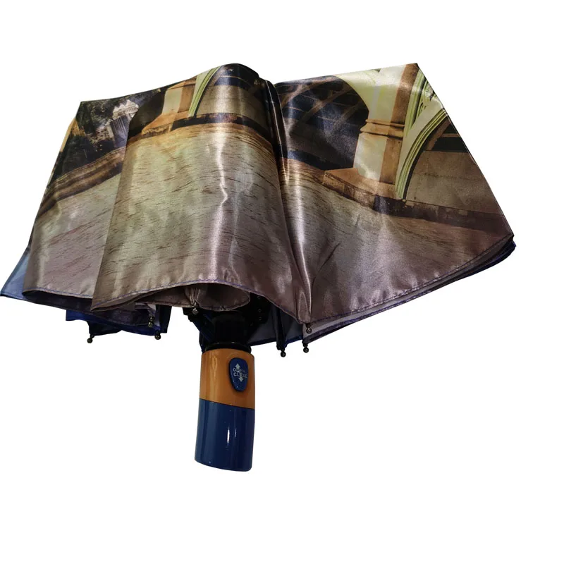 Модные автоматические женские зонтики от дождя 3 Складные 23 ”9K ветрозащитная