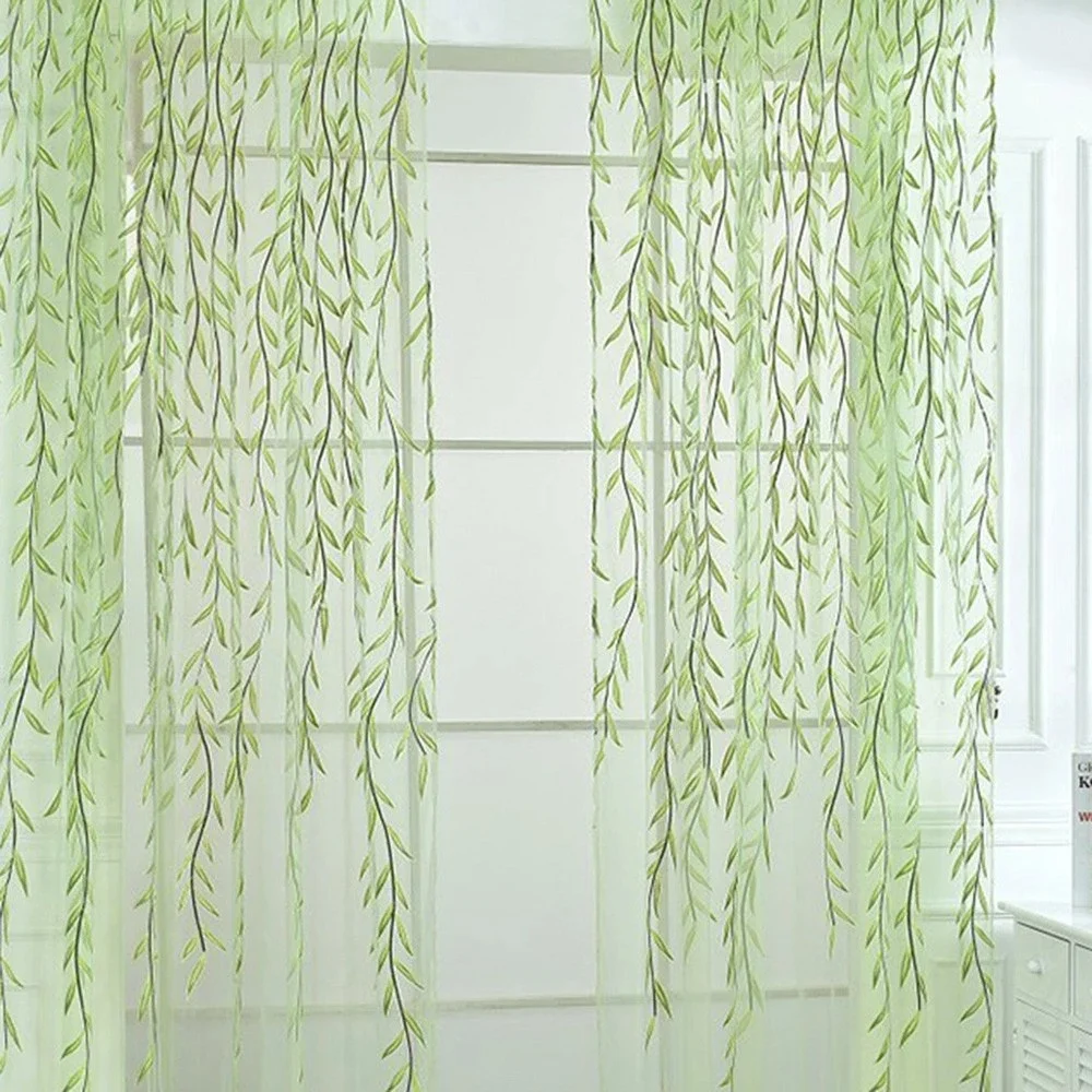 

New Luxury European Tulle Curtains for Living Room Bedroom Kitchen Green Leaf Sheer Curtains for Window Tulle Curtains Drapes
