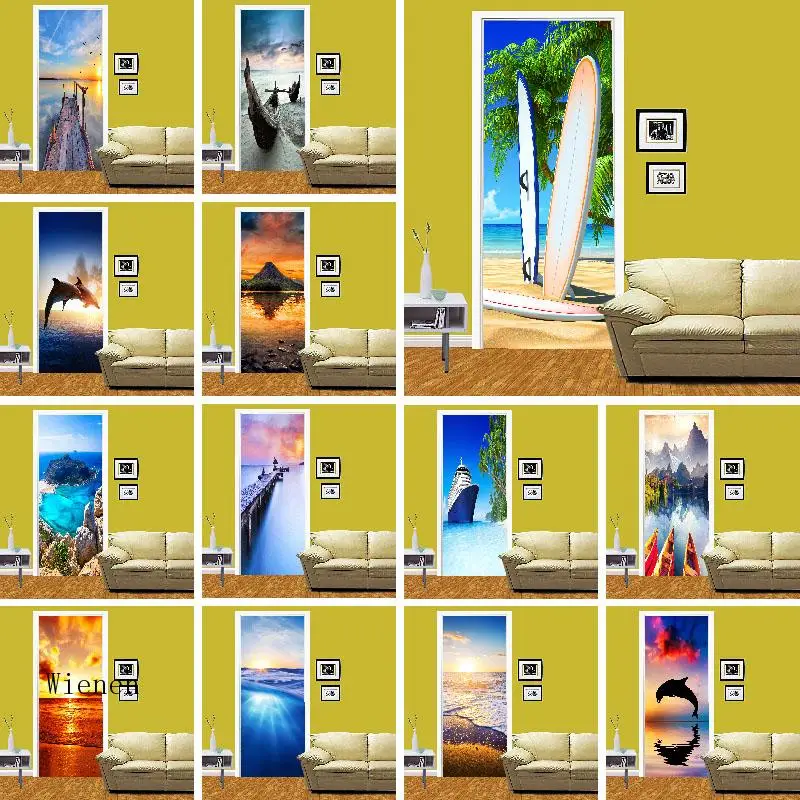 

Настенные самоклеящиеся наклейки на дверь, настенные водонепроницаемые влагостойкие Стикеры для спальни, гардероба, двери, ландшафта