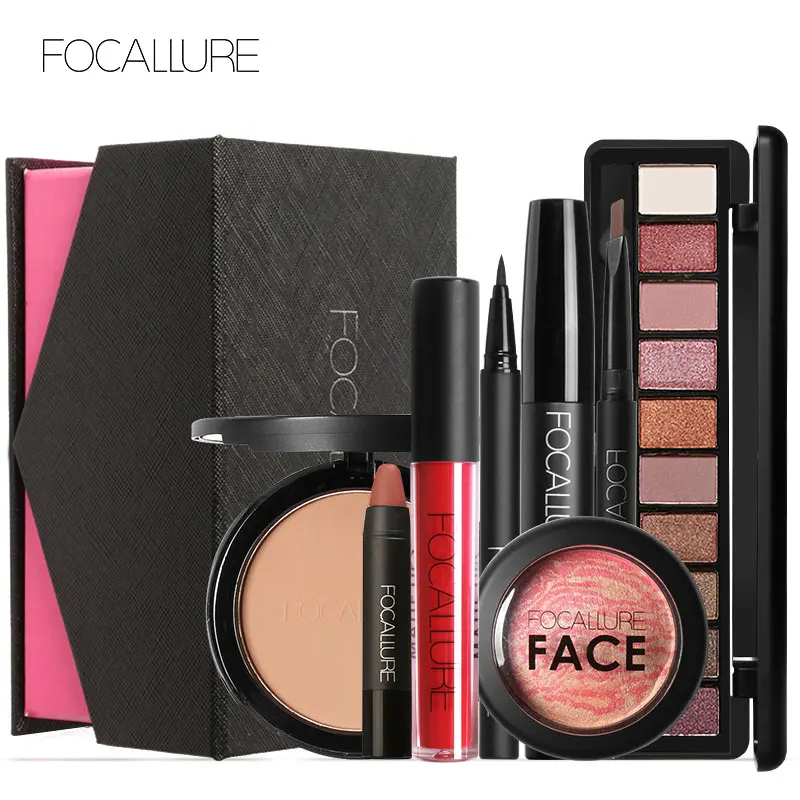 FOCALLURE, 8 шт., профессиональный набор для макияжа для женщин, подарок, мерцающие тени для век, помада, румяна, подводка для глаз, набор для макияжа, коробка для макияжа лица