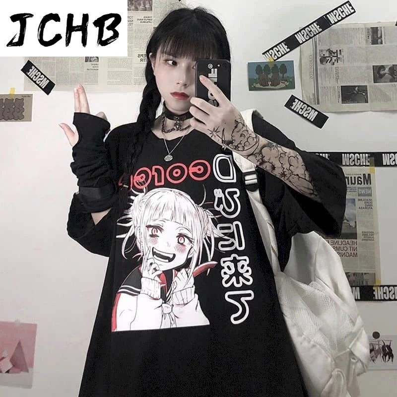 

2021 Unisex Gothic T-shirts Women Tshirt Anime Cute Cool Girl Printing Loose Short-sleeved T-shirt Student Harajuku Korean Tops