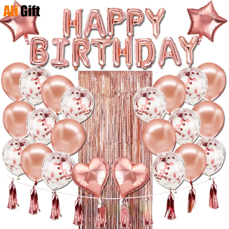 

Foil Balloons Rose Gold Party Adult Happy Birthday Party Kids Shower Wedding Decor Party Supplies Decorations Balloon