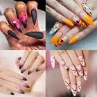 Накладные ногти на шпильке в стиле Хэллоуин, 24 шт.кор., полностью закрывающий гроб, носимый съемный пресс, инструмент для маникюра и декора ногтей