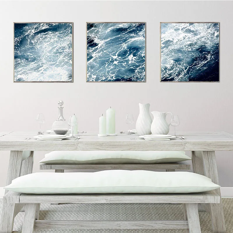 Современная Абстрактная Картина на холсте синяя океанская волна настенные
