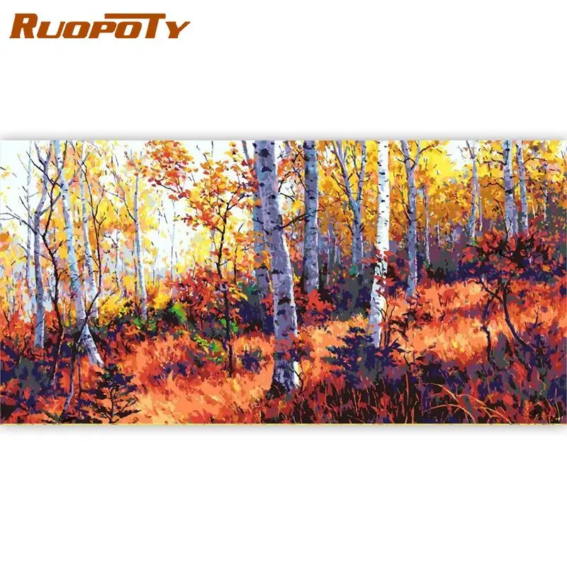 

RUOPOTY Large Size 60x120cm Frame DIY Painting By Numbers Forest Landscape Acrylic Paint By Numbers Calligraphy Painting Arts