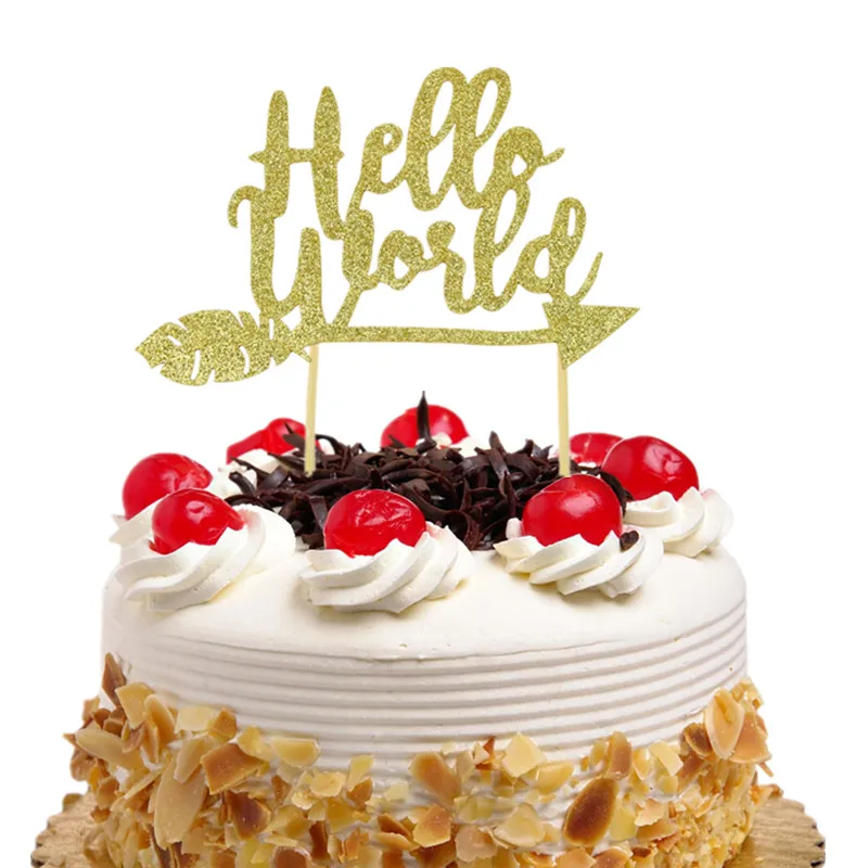 

Топпер для торта Hello World, флаги, украшение на день рождения, для новорожденных, для мальчиков и девочек, для вечеринки в честь будущей матери, для выпечки и Рождества