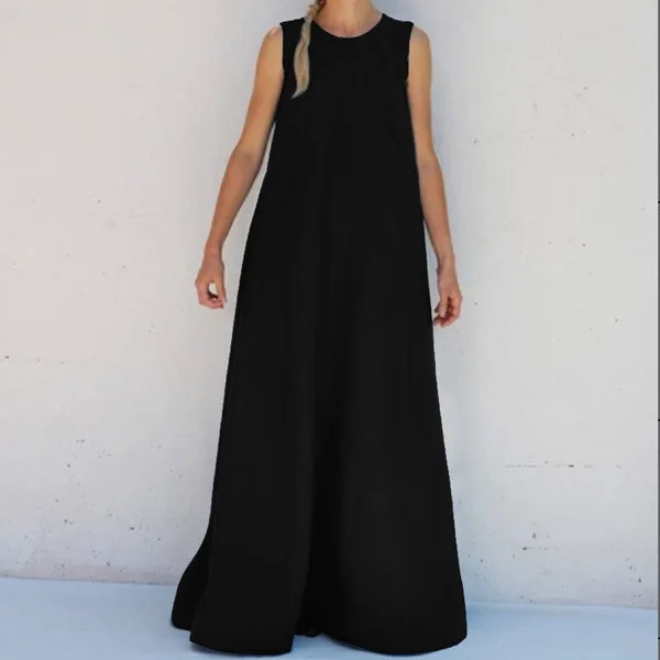 

Solid round neck sleeveless casual dress