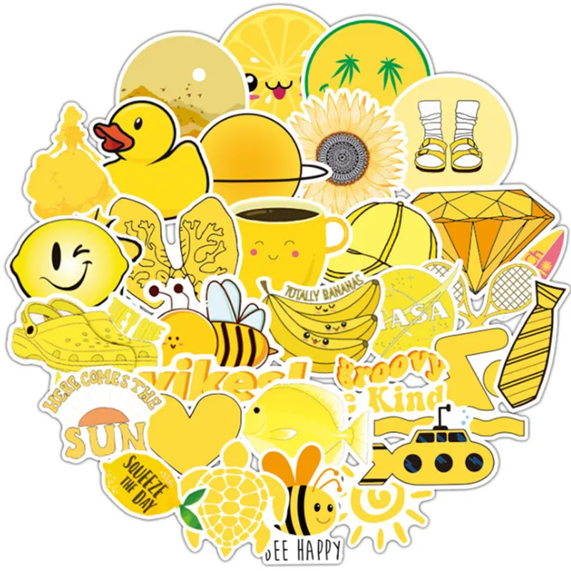

50PCS Fashion Cartoon Yellow Computer Stickers DIY Refrige Suitcase Laptop Waterproof PVC Decoration Sticker For MacBook Skin
