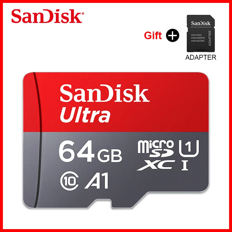 

Карта памяти Microsd SanDisk, класс 10, 128, 16 ГБ, 32 ГБ, 64 ГБ, UHS-1 ГБ, флэш-карта A1, карта памяти Microsd TF/sd, SDSQUNC + адаптер