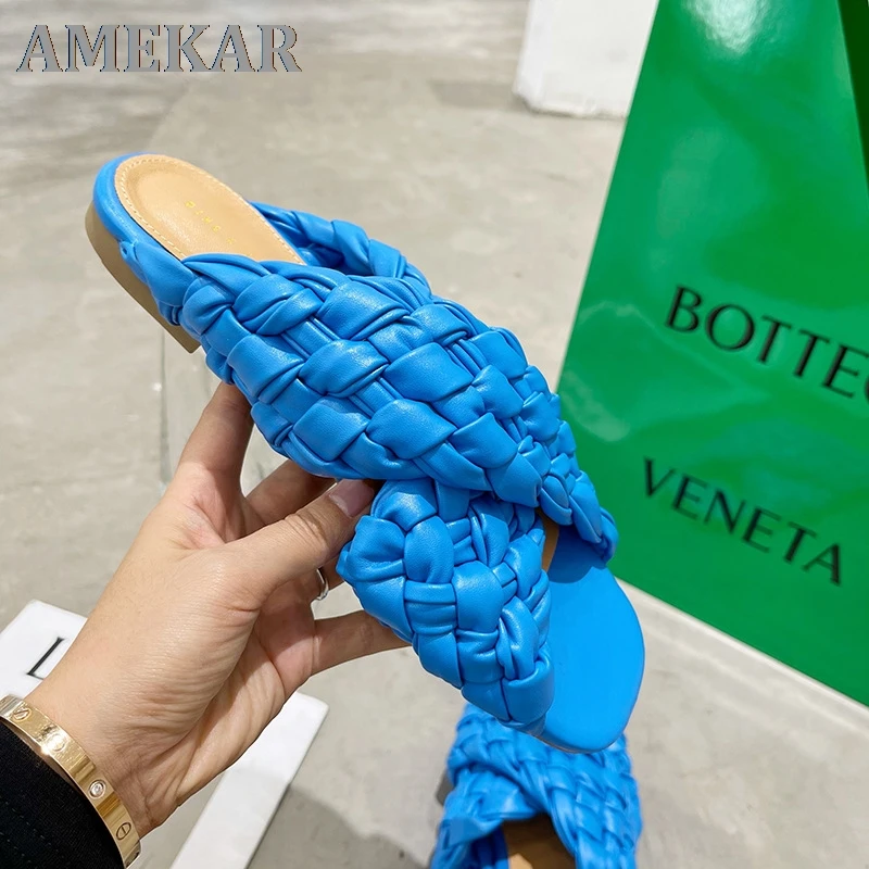 

Summer Women Slipper Brand Weave Ladies Sandal Shoes Low Open Toe Flat Casual Slides Beach Flip Flops Big Size