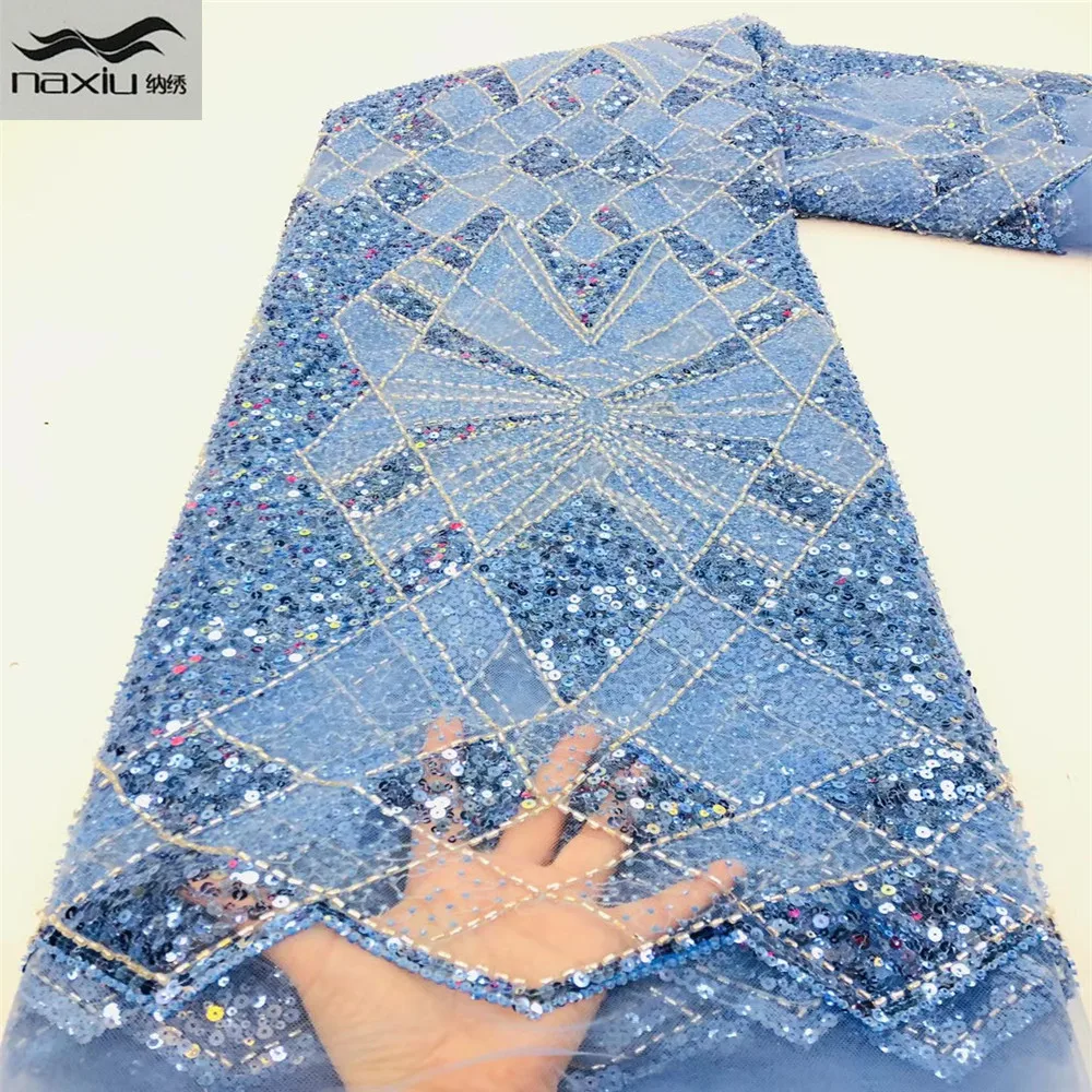 

Madison Beads Embroided Sequins Lace Fabric Bridal Sequence Embroidery Elegant French African Nigerian Latest Design Style High